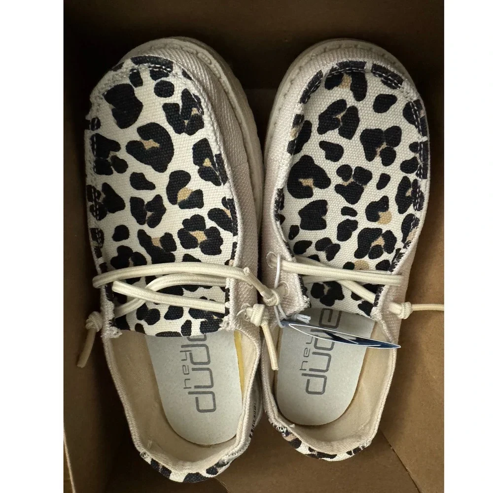 Hey Dude Wendy Youth Funk Leo Safari Leopard Print Shoes US Y1 L2 EU 33 NEW